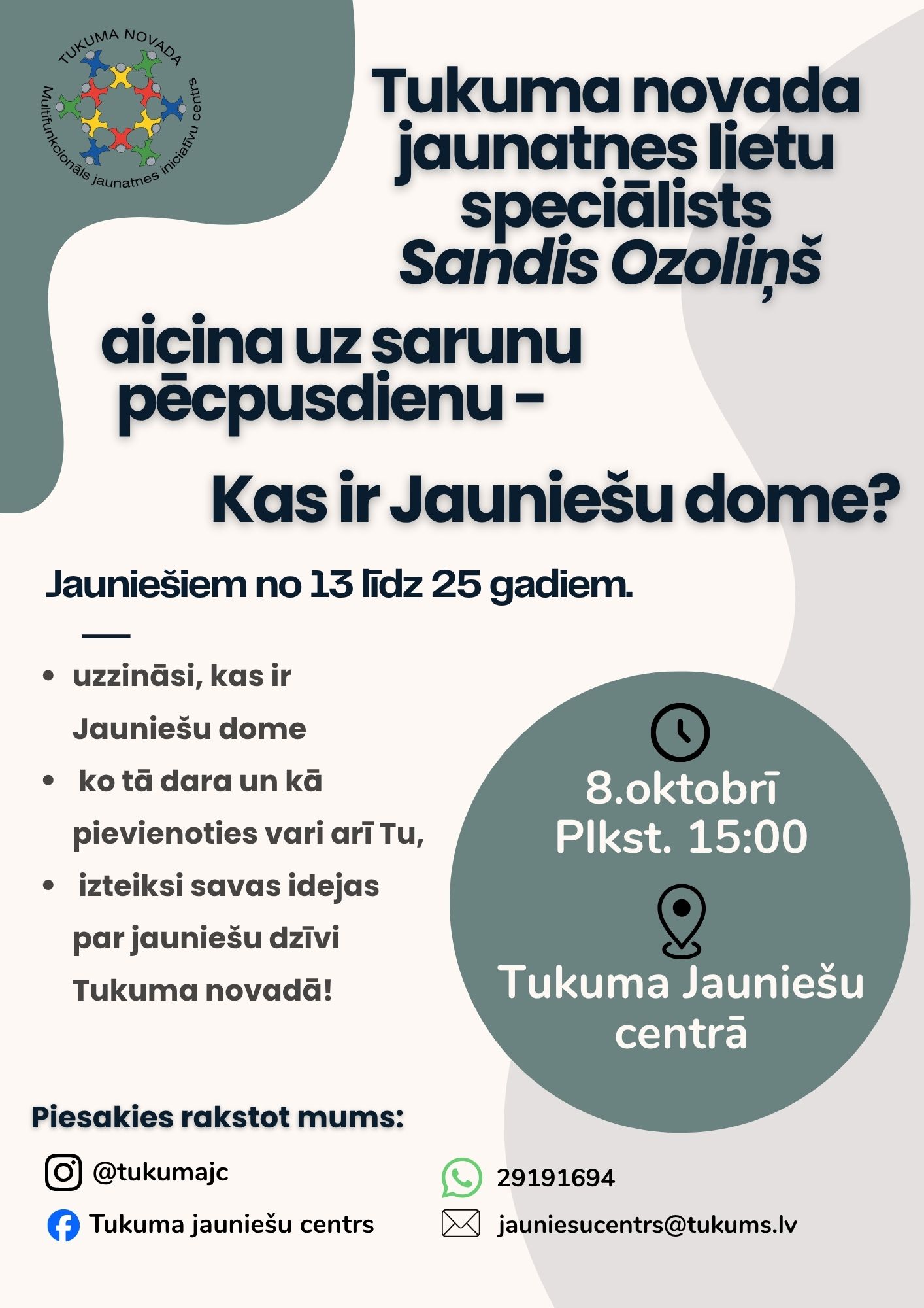 Cream and Green Abstract Shapes Marketing Flyer 1